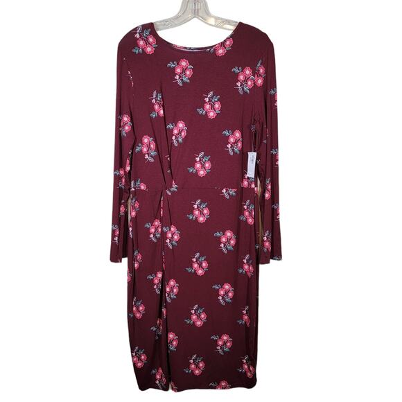 Old Navy NWT Twisted Floral Dress Knee Length Boat Neck Long Sleeves Size Large - Picture 1 of 7